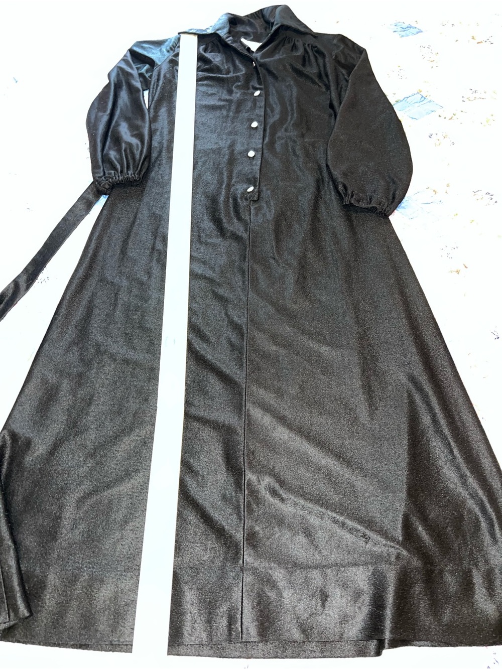 VTG 70s Dedra Designs Liquid Black Knit Maxi Shirtdress Snap Front Size 10 - Picture 11 of 14